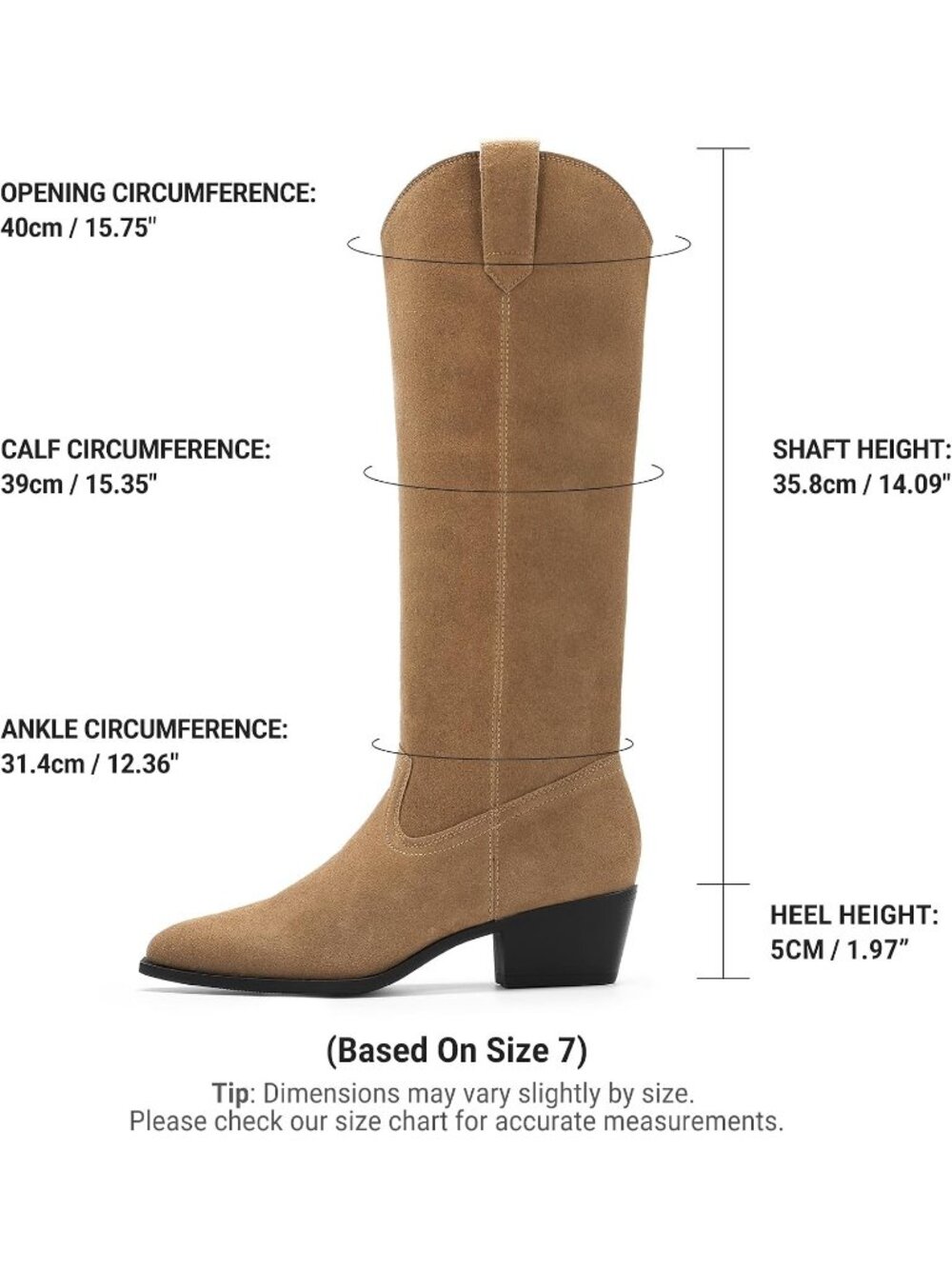 Women's Brown Suede Pointed Toe Retro Western Style Knee High Fall Tall Boots - Picture 6 of 6